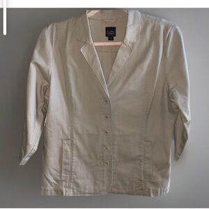 Eileen Fisher Jacket Women’s‎ Petite Large PL Beige Organic Cotton 3/4 Sleeves